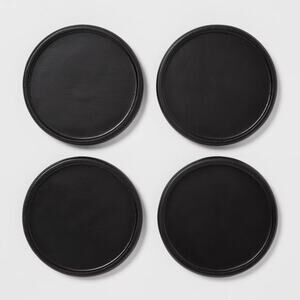 Threshold Acacia Wood Coasters Black 4pc Set Round Modern NWT